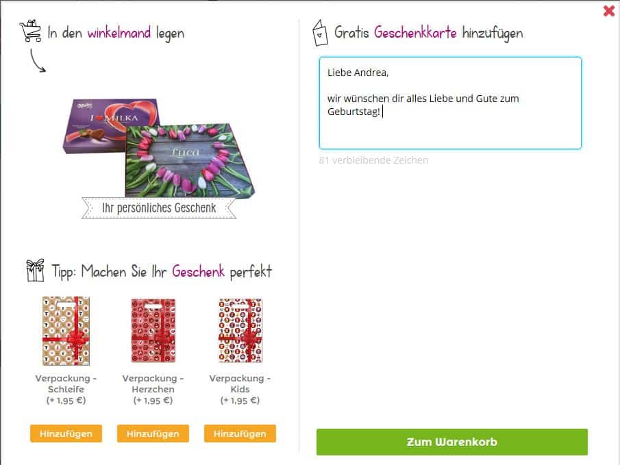 Sag es mit Milka personalisieren mit kostenloser Grusskarte